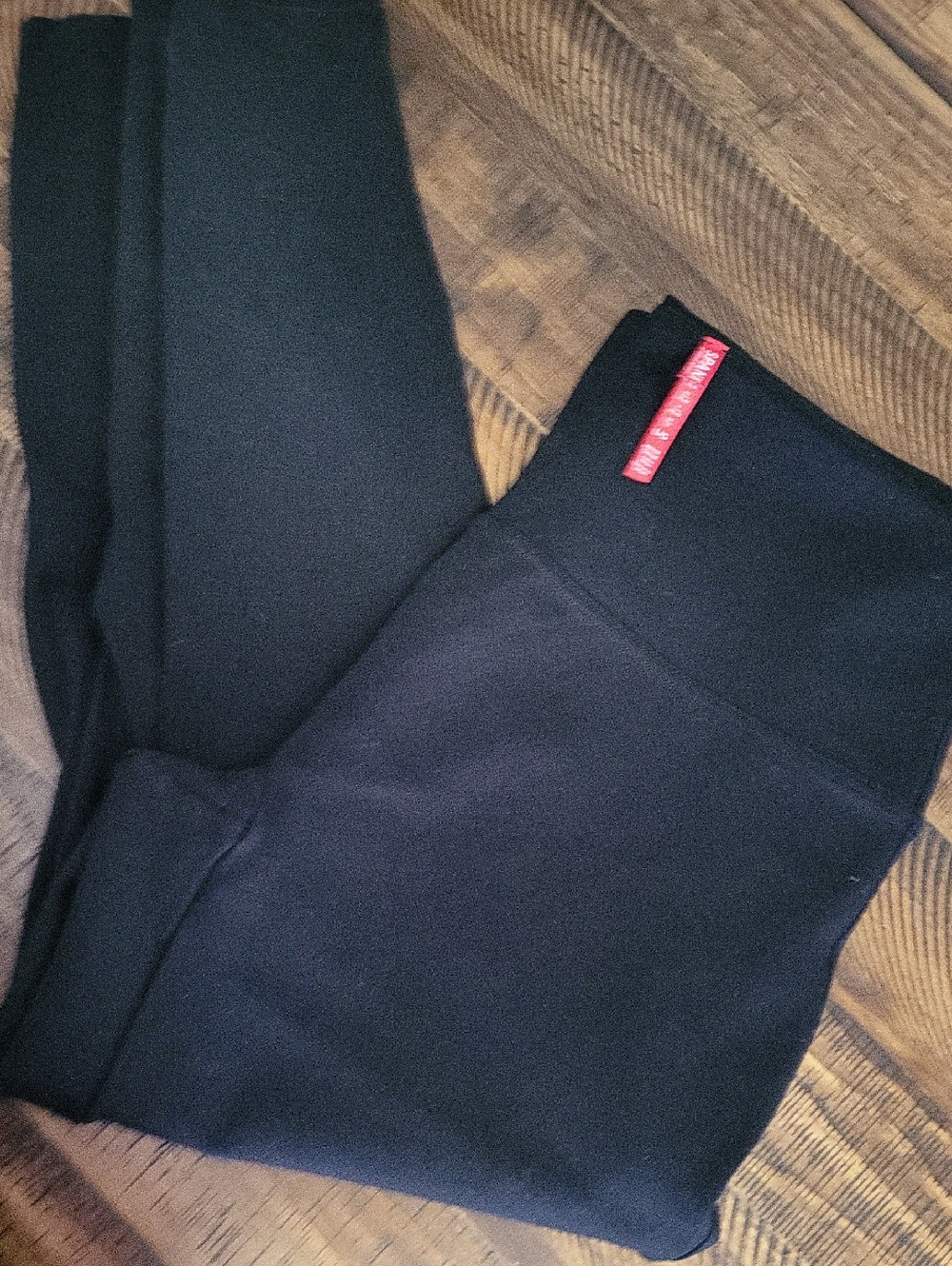 Black Spanx Leggings with Red Logo Tag